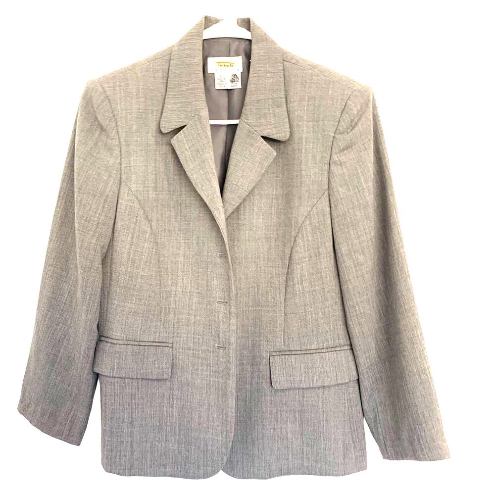 Talbots Petites Pure Wool Blazer 6P Gray 4 Button Lined Business Casual Preppy